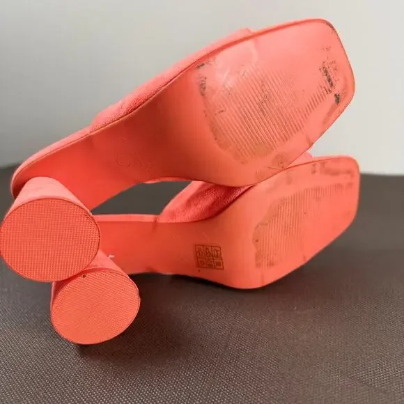 Jess Lea Daisy Rounded Blocked Heels Sandals Coral Open Toe Slip On Womens Sz 10 - Picture 5 of 8